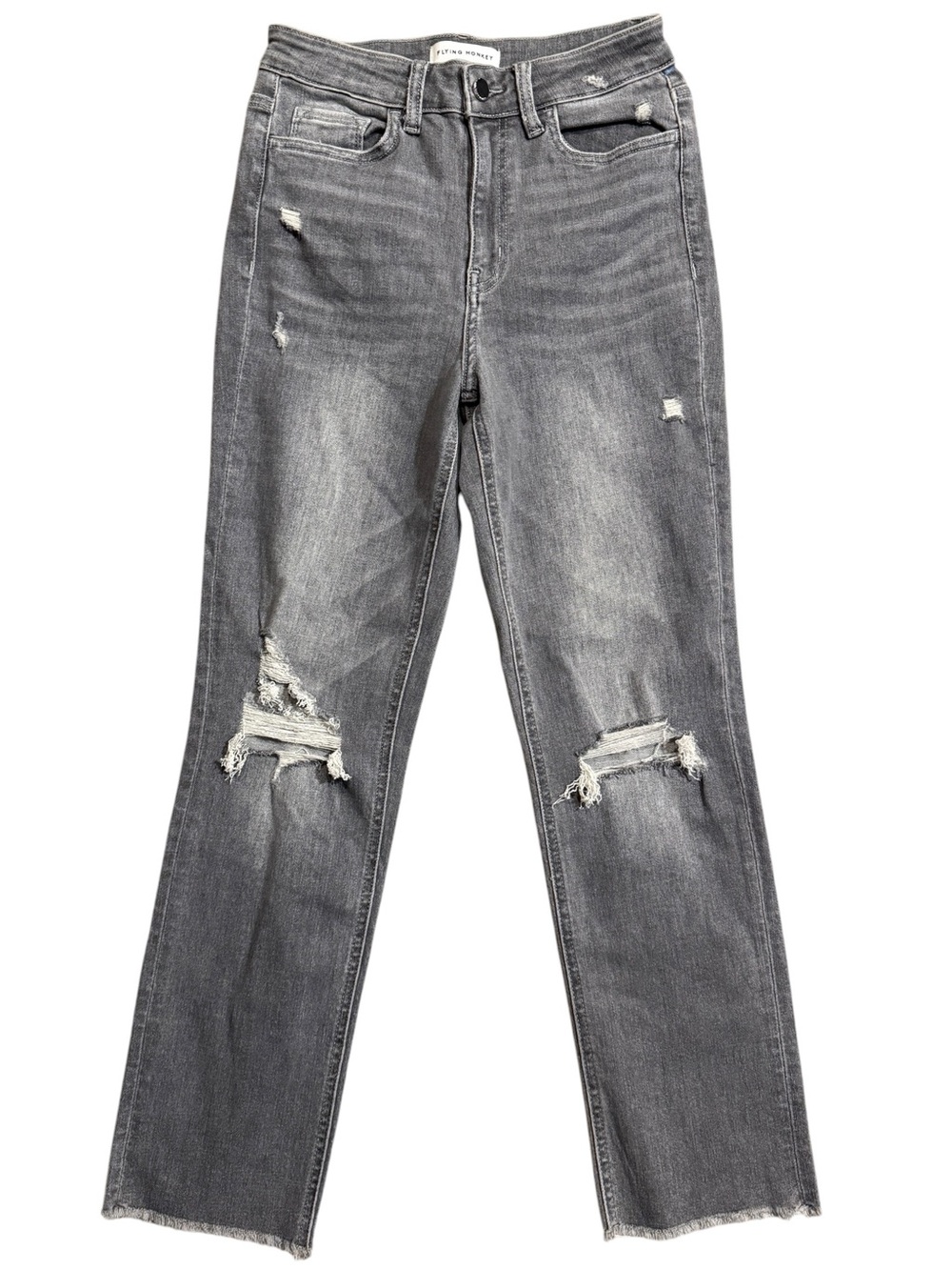 NWT Flying Monkey inseam 27.5” size 26 Gray Straight Leg Distressed Denim Jeans